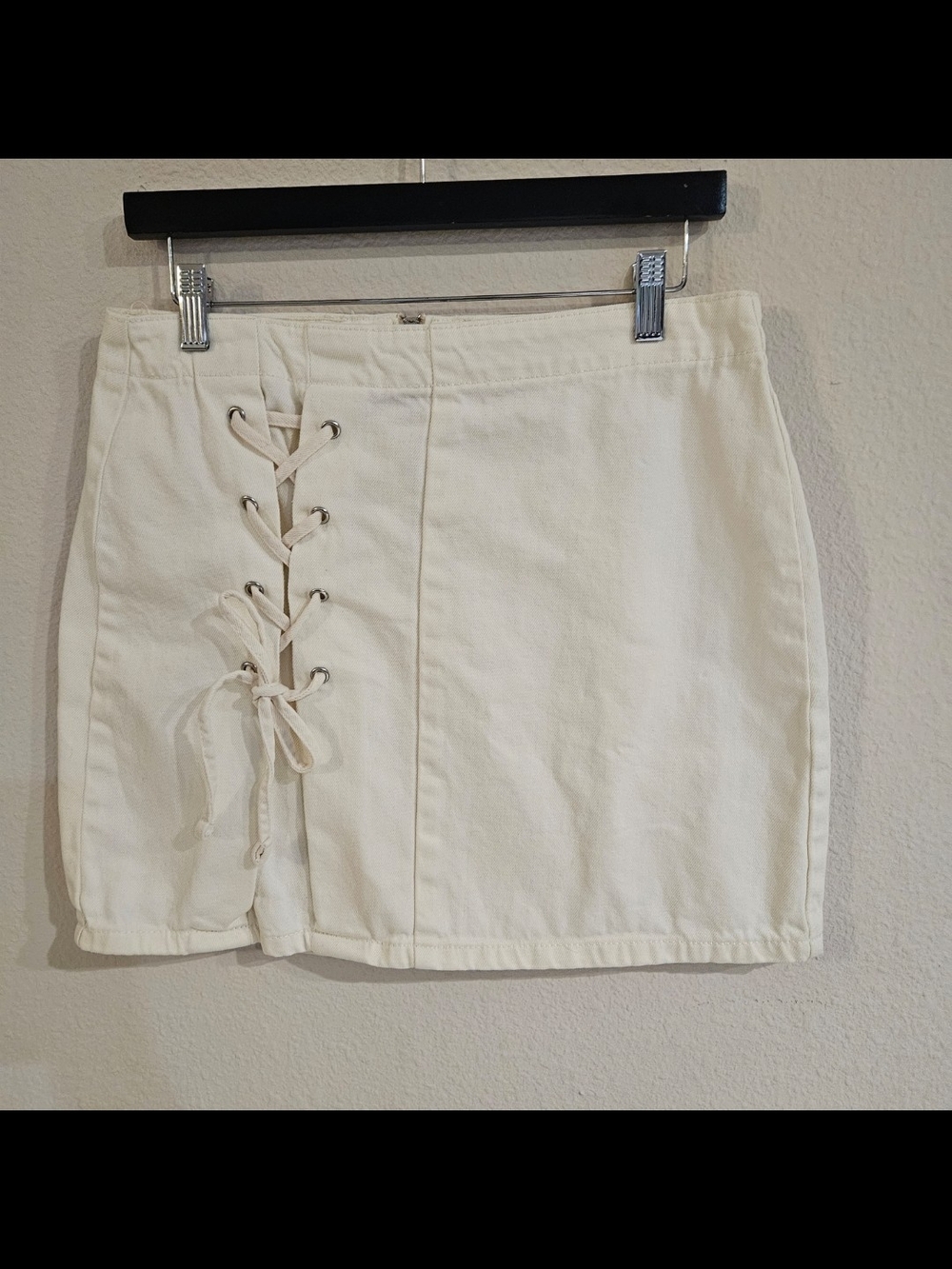 Primark Off White Lace-Up Denim Mini Skirt